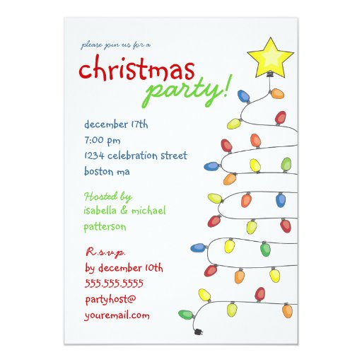 Christmas Tree String Of Lights Holiday Party 5x7 Paper Invitation Card