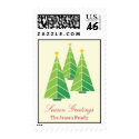 Christmas tree trio season greeting custom postage stamp
