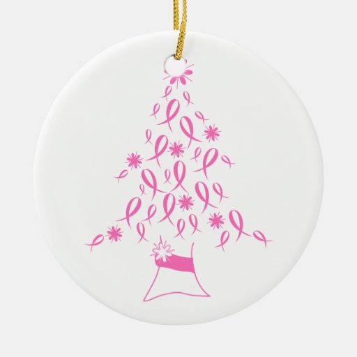 Christmas Tree with Ribbons Breast Cancer Ceramic Ornament