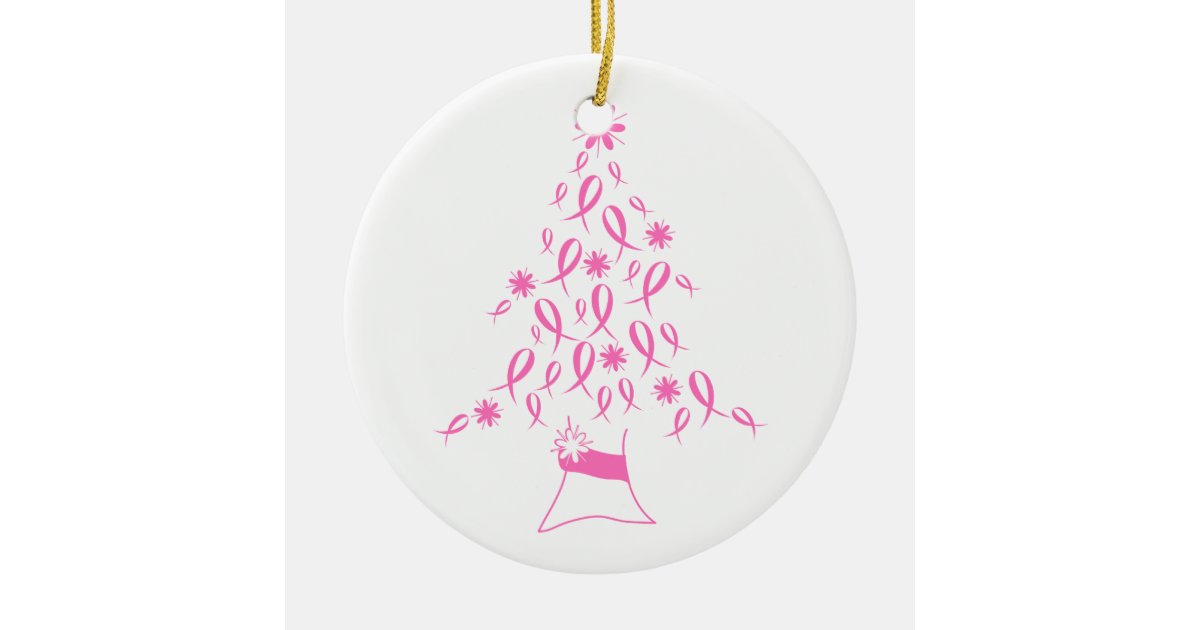 Christmas Tree with Ribbons Breast Cancer Ceramic Ornament Zazzle