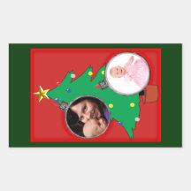 Christmas Tree with Two Ornament Photo Frames Sticker