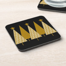 Christmas Trees - Gold Ribbon Drink Coaster