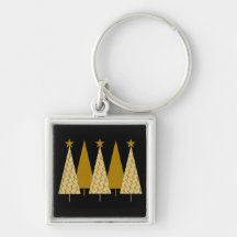 Christmas Trees - Gold Ribbon Key Chain