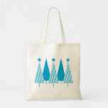 Christmas Trees Light Blue Ribbon Canvas Bags