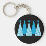 Christmas Trees Light Blue Ribbon Key Chains