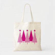 Christmas Trees - Pink Ribbon Tote Bag
