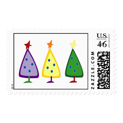 Christmas Trees Postage Stamps by clevergirlmedia