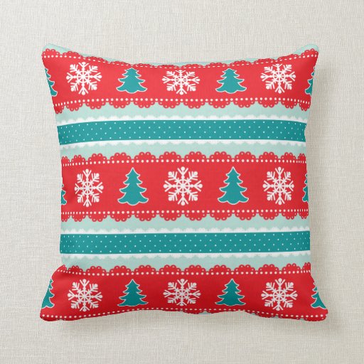 christmas trees snowflakes red teal pattern pillow zazzle christmas trees snowflakes red teal pattern pillow zazzle