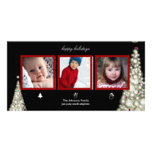Christmas trees, snowman and santa photo cards