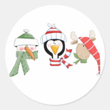 Christmas Trio Animals Round Stickers