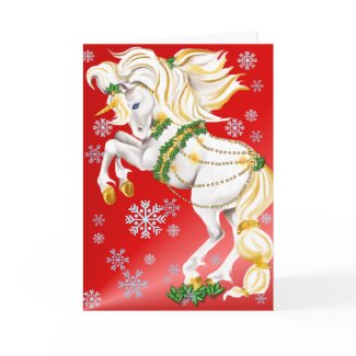Christmas Unicorn poster Greeting Cards