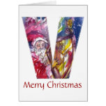 CHRISTMAS V LETTER  / SANTA PLAYING HARP CARDS