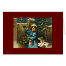 christmas, vintage, dogs, children card