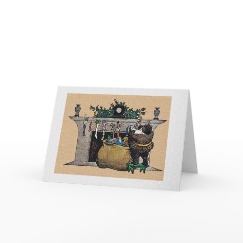 Christmas Vintage Santa Stocking and Holly card card