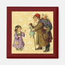 Christmas Vintage Victorian Santa w/Girl Magnet