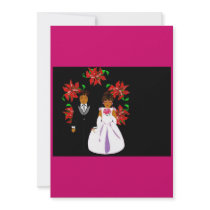 Christmas Wedding Couple With Wreath In Pink invitations
