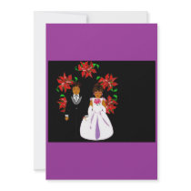 Christmas Wedding Couple With Wreath In Purple invitations