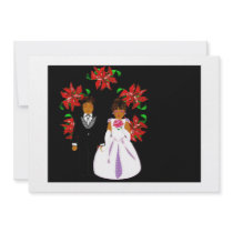 Christmas Wedding Couple With Wreath In White invitations