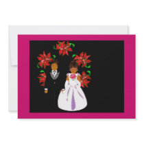 Christmas Wedding Couple With Wreath Pink Black invitations