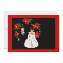 Christmas Wedding Couple Wreath In Red Black invitations