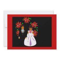 Christmas Wedding Couple Wreath In Red Pink invitations