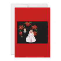 Christmas Wedding Couple Wreath In Red Purple invitations