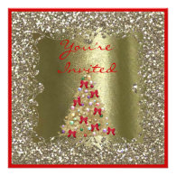 CHRISTMAS WEDDING CRYSTAL Gold Sparkle Invitation