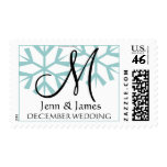 Christmas Wedding Monogram M  Blue Postage