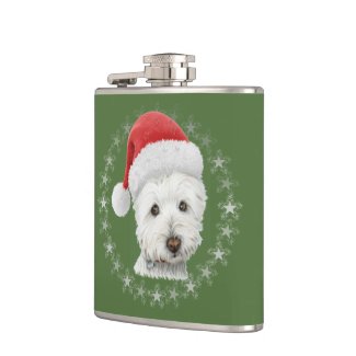 Christmas Westie Dog Art Flask
