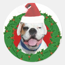 Christmas White Boxer Round Sticker