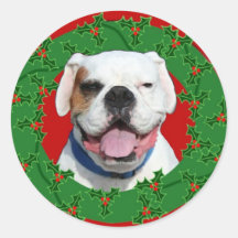 Christmas White Boxer sitckers Round Stickers