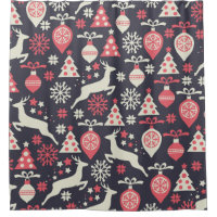 Christmas White Deers and Trees on Blue Pattern Shower Curtain