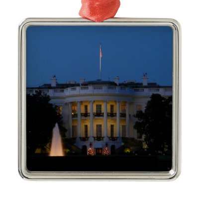 Christmas White House at Night Ornament