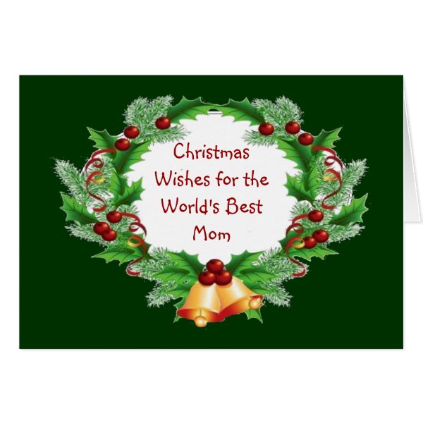 Christmas Wishes Mom Holly Berry Wreath Greeting Cards
