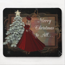 Christmas Woman (Red Dress Design) Mousepad by mrssocolov4 Christmas Woman (Red Dress Design) Mousepad