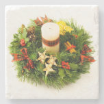 Christmas Wreath Candle Ring Stone Beverage Coaster
