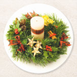 Christmas Wreath Candle Ring Round Paper Coaster