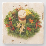 Christmas Wreath Candle Ring Stone Coaster