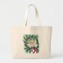 Christmas Wreath Cat, Sumi-e Bag