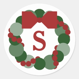 Christmas Wreath Envelope Seals, Custom Monogram