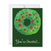 Christmas Wreath Hand Drawn and Painted Invites