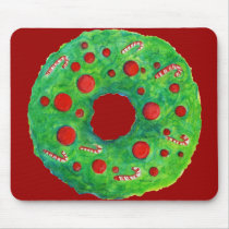 Christmas Wreath Hand Drawn and Painted Mouse Pad