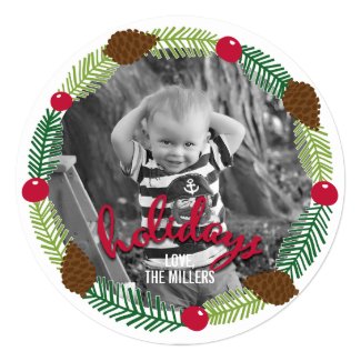 Christmas Wreath Modern Holiday Photo Card Announcements