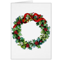 Christmas Wreath of Holly and MIstletoe Card