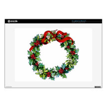 Christmas Wreath of Holly and MIstletoe 15" Laptop Decals