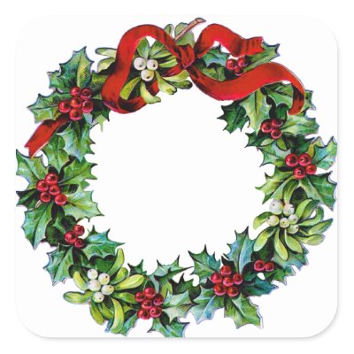 Christmas Wreath of Holly and MIstletoe Stickers