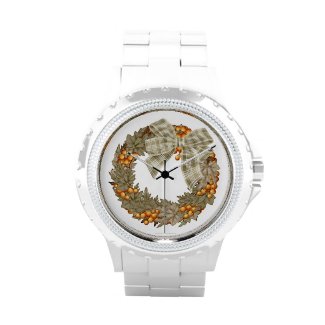Christmas wreath with gold baubles wristwatch