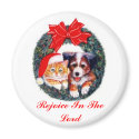 Christmas Wreath with puppy & kitten-Rejoice magnets