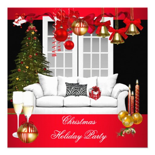Christmas Xmas Holiday Party Red White Balls Personalized Invitations