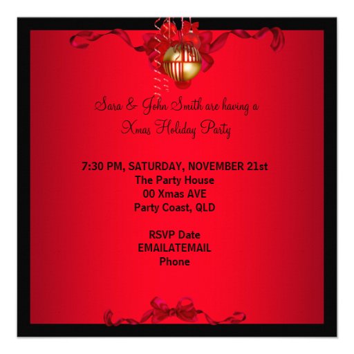 Christmas Xmas Holiday Party Red White Balls Personalized Invitations